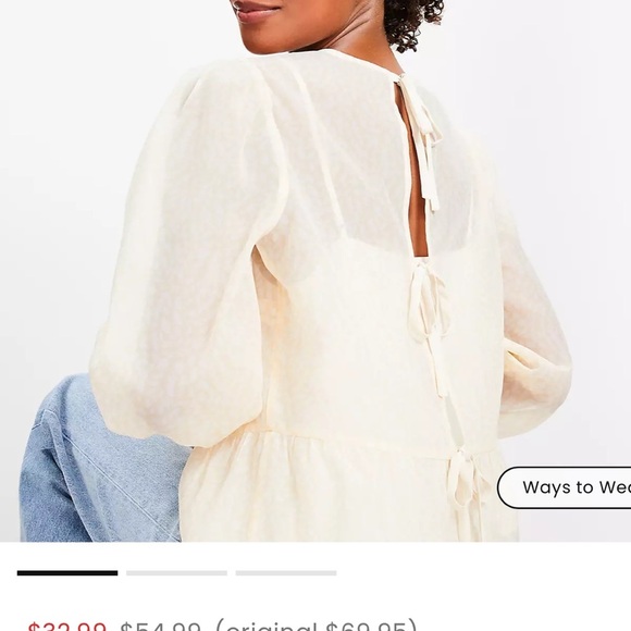 NWT Loft feather print tie back peplum blouse Cream Blouse size small - Picture 4 of 11